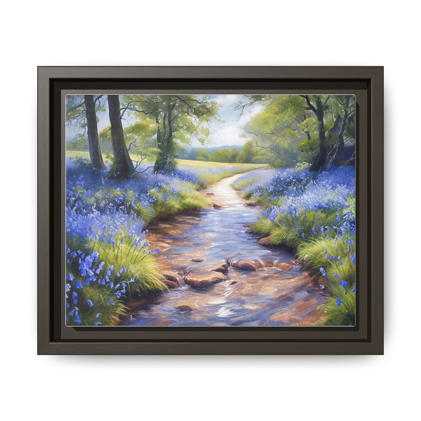 Bluebell Stream Wall Art - Serene Nature Landscape Canvas Print