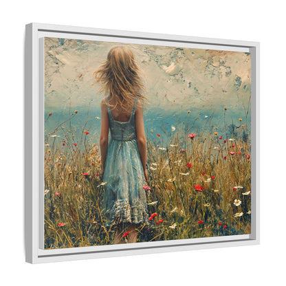 Young Girl Looking Out To Sea wall art, featuring a peaceful ocean view and a young girl in contemplation, printed on high-quality canvas for timeless décor.