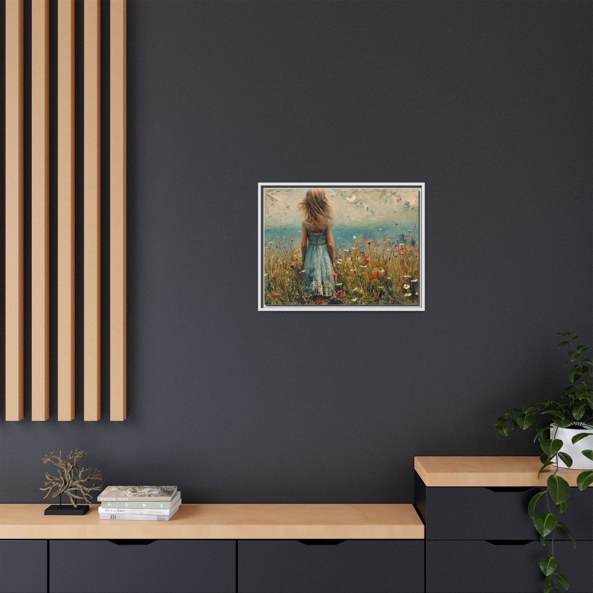 Young Girl Looking Out To Sea wall art, featuring a peaceful ocean view and a young girl in contemplation, printed on high-quality canvas for timeless décor.