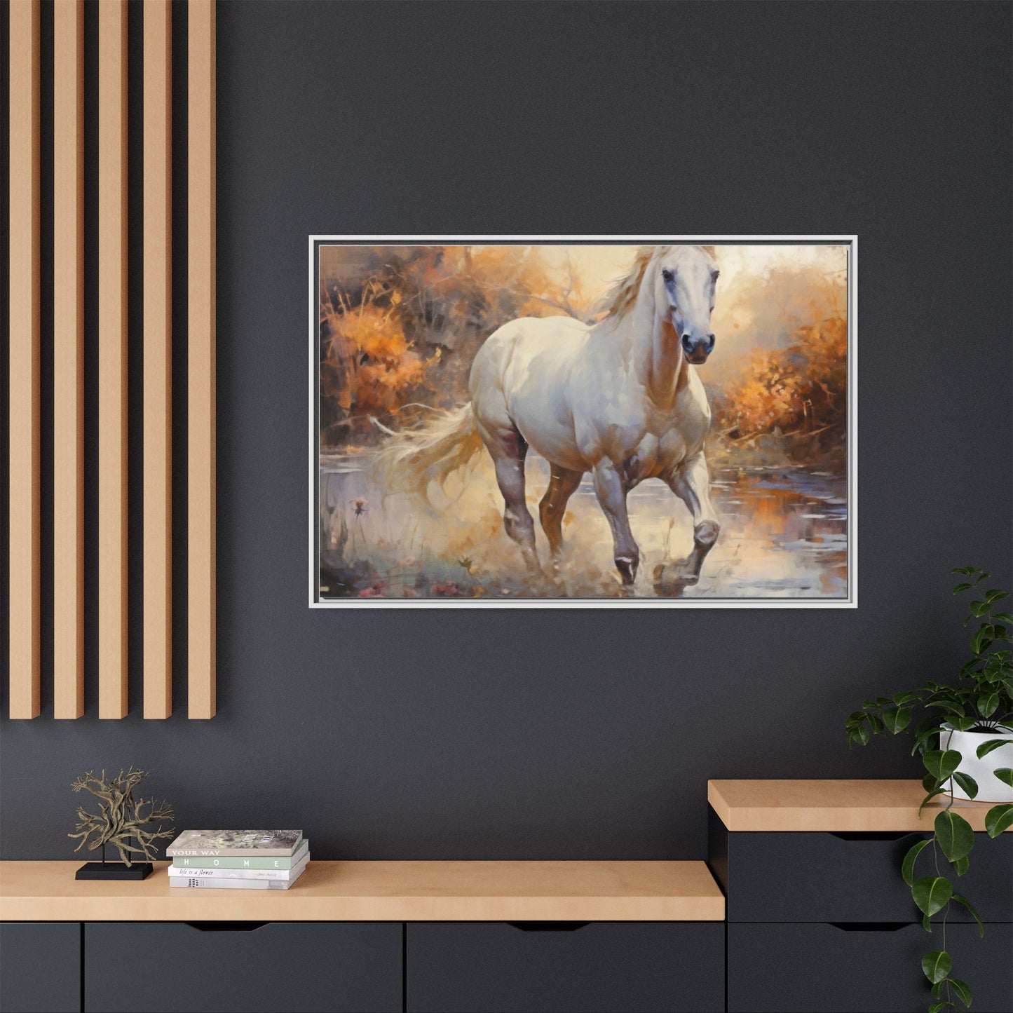 Arabian Horse – Elegant Pinewood Framed Wall Art for Timeless Décor