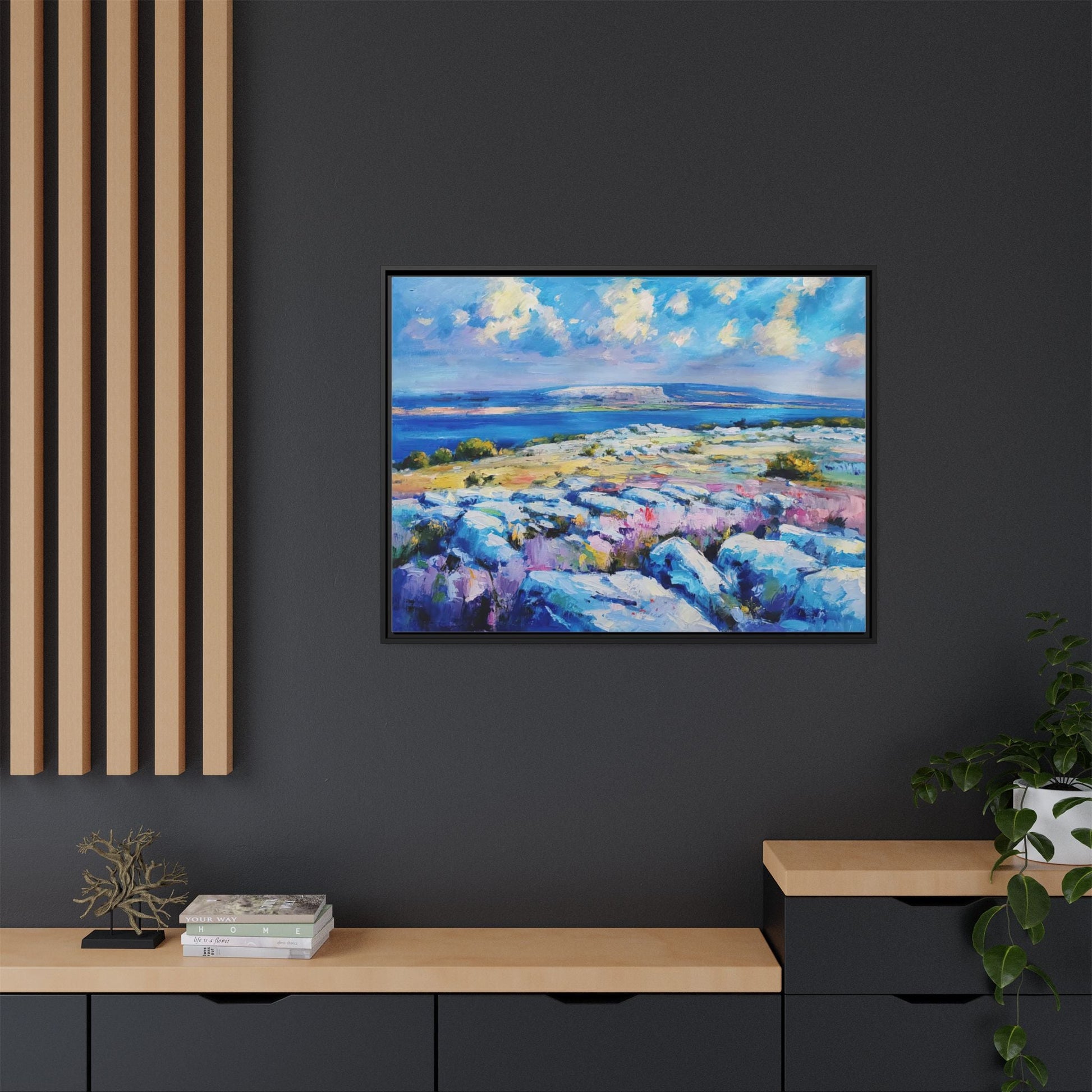 Burren 3 wall art featuring a scenic view of the Burren region in Ireland, printed on high-quality canvas with a premium frame for timeless décor