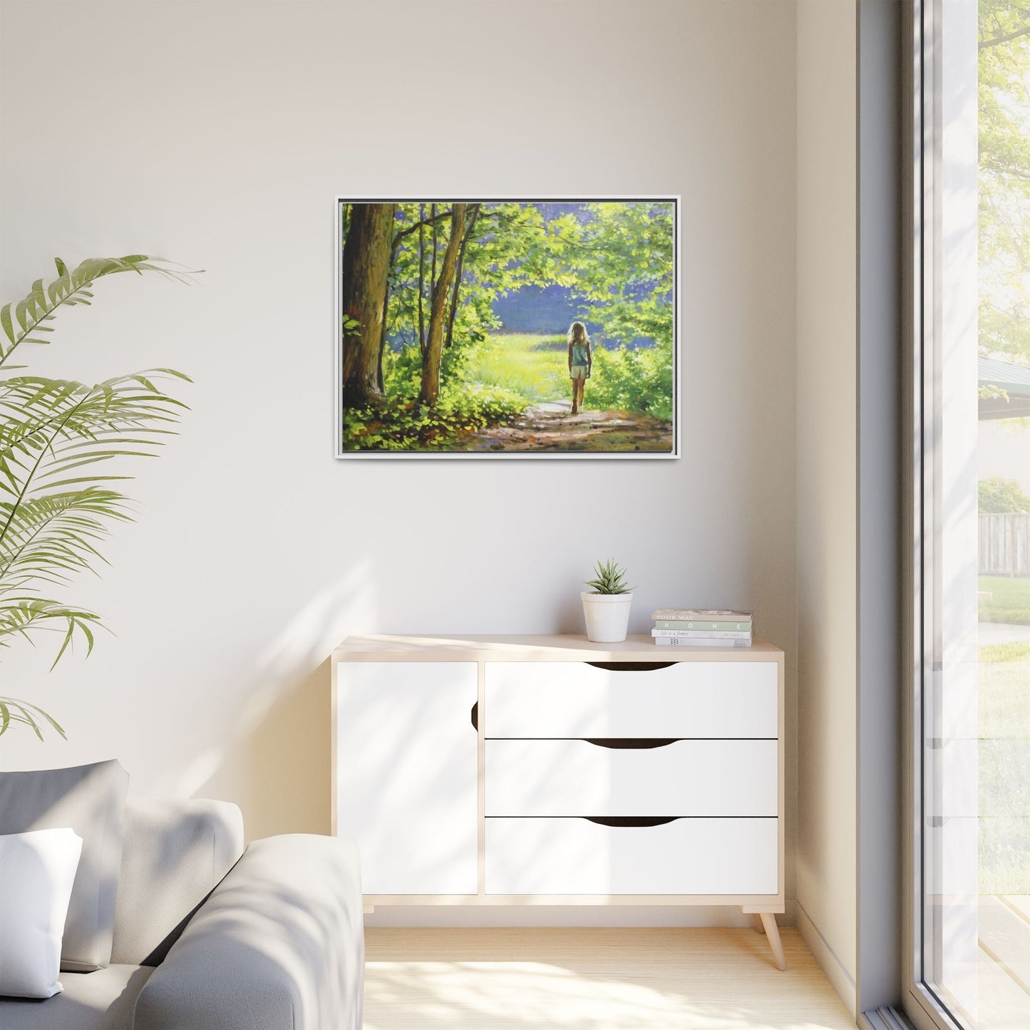 INTO THE LIGHT 11 – A captivating artwork featuring a luminous scene that evokes a sense of depth, movement, and serenity, framed in premium pinewood for timeless décor.