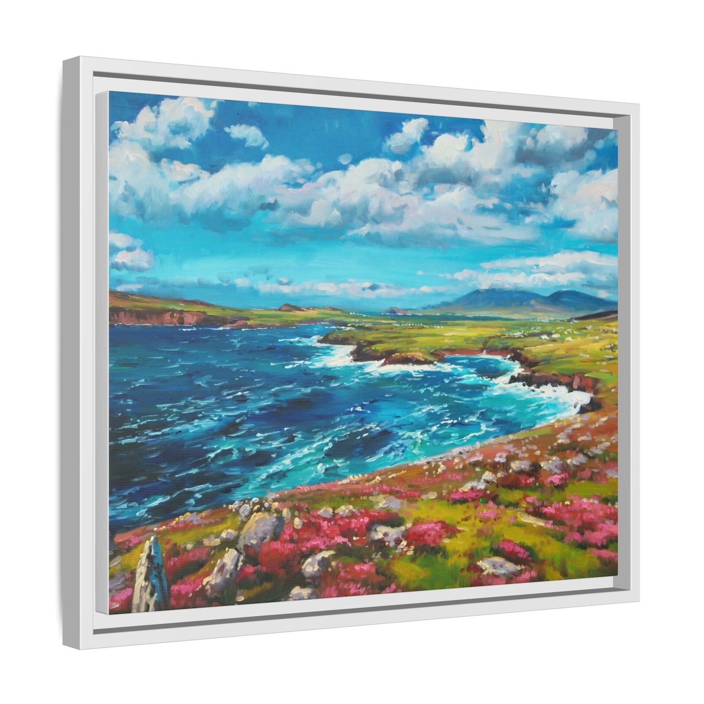 Dingle Peninsula wall art featuring a scenic view of Ireland's rugged coastline, printed on high-quality canvas with a premium frame.