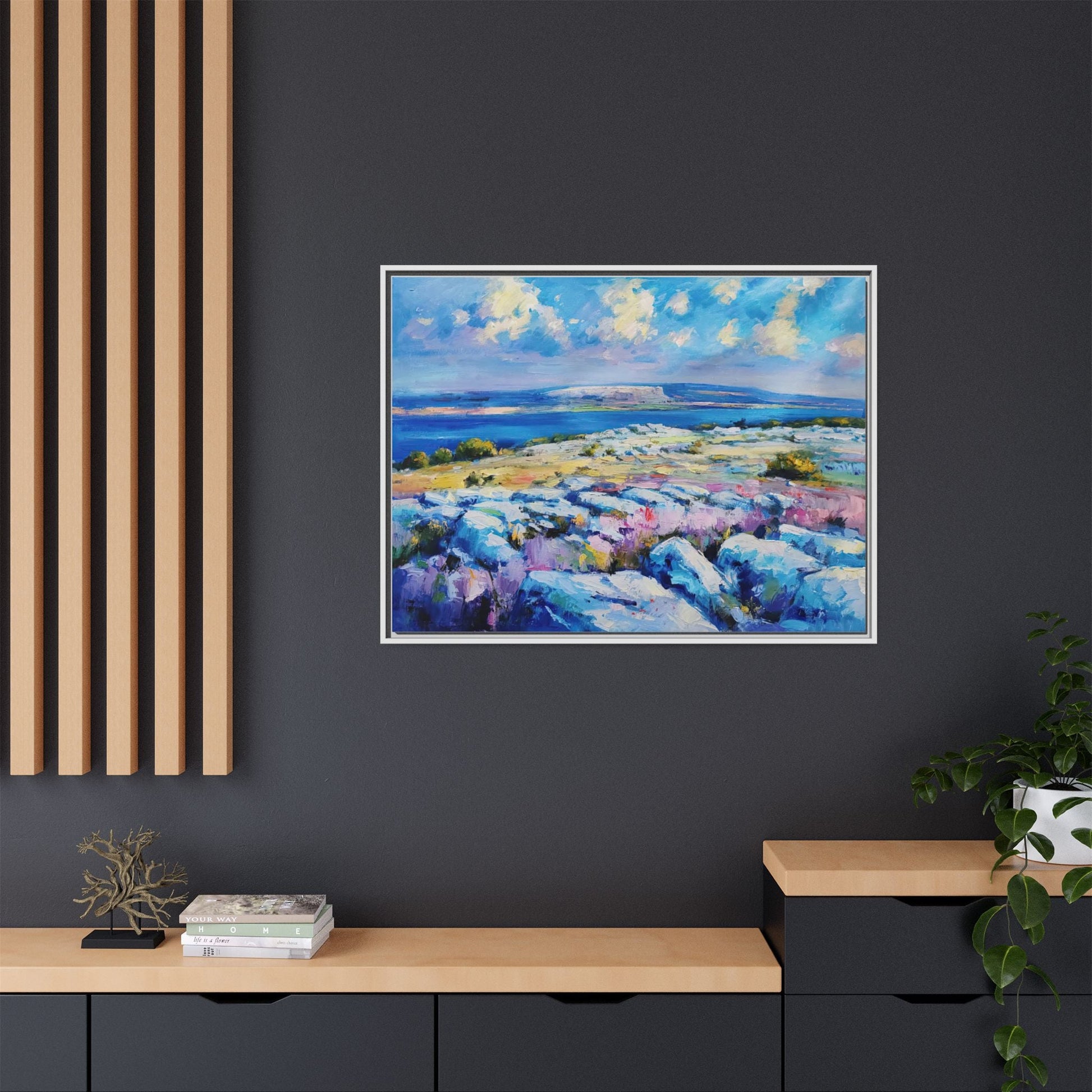 Burren 3 wall art featuring a scenic view of the Burren region in Ireland, printed on high-quality canvas with a premium frame for timeless décor