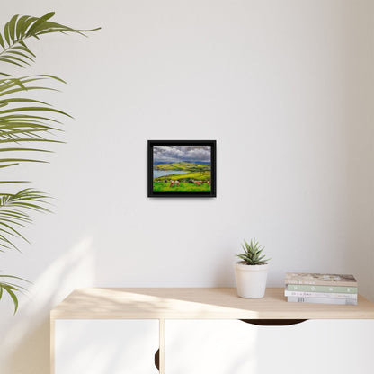 Cushendon Hills wall art showcasing rolling hills and scenic Irish landscapes, framed in high-quality materials for an elegant look.