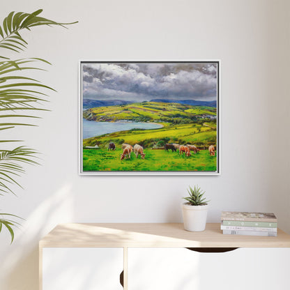 Cushendon Hills wall art showcasing rolling hills and scenic Irish landscapes, framed in high-quality materials for an elegant look.