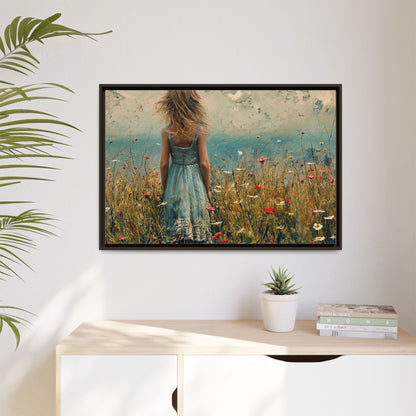 Young Girl Looking Out To Sea wall art, featuring a peaceful ocean view and a young girl in contemplation, printed on high-quality canvas for timeless décor.