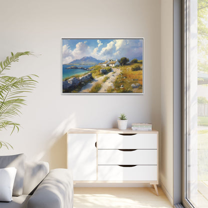 Blustery Day wall art featuring a dramatic wind-swept landscape in a pinewood frame.