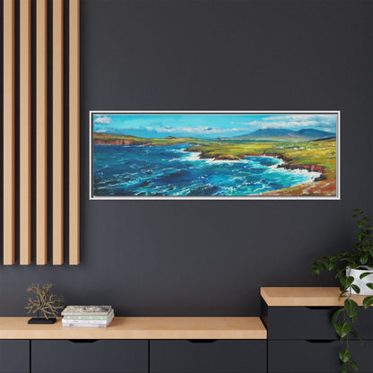 Dingle Peninsula wall art featuring a scenic view of Ireland's rugged coastline, printed on high-quality canvas with a premium frame.