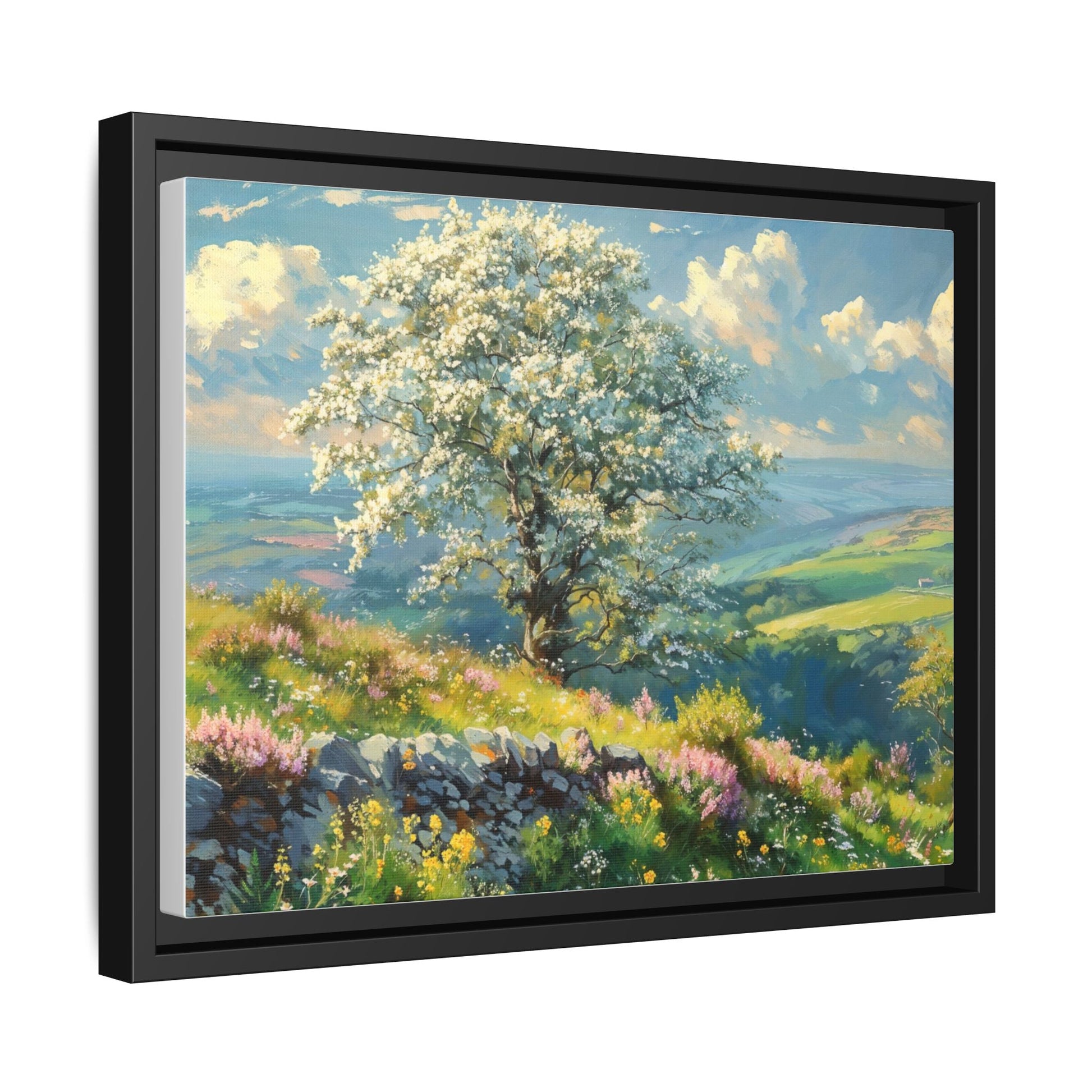 Whitethorn in Bloom wall art featuring a vibrant scene of blooming whitethorn trees, printed on high-quality canvas for a natural and timeless décor.