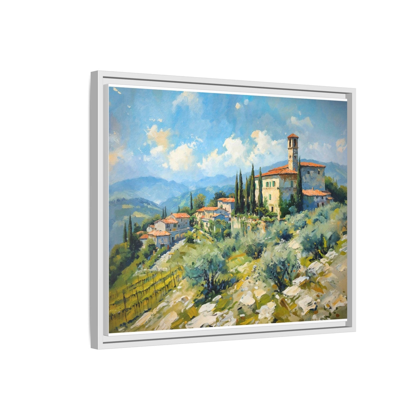 Tuscan Village on Hill - Captivating Italian Landscape Canvas Print for Timeless Home Décor