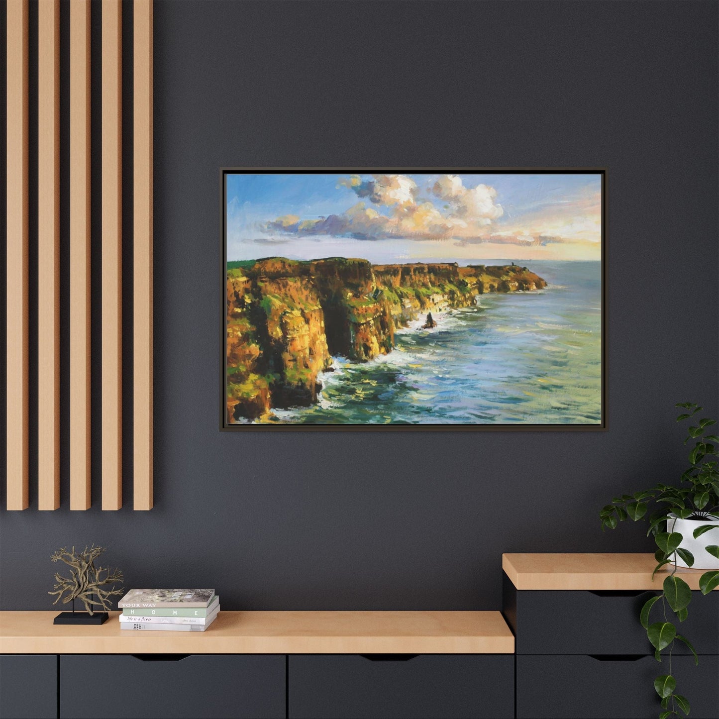 Cliffs of Moher wall art showcasing the dramatic Irish coastline, printed on high-quality canvas to bring natural beauty into your home décor.