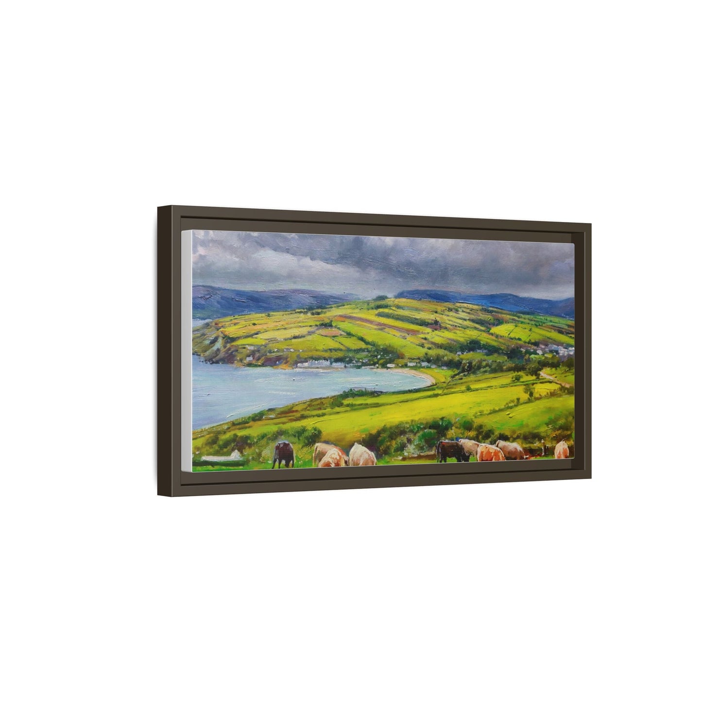 Cushendon Hills wall art showcasing rolling hills and scenic Irish landscapes, framed in high-quality materials for an elegant look.