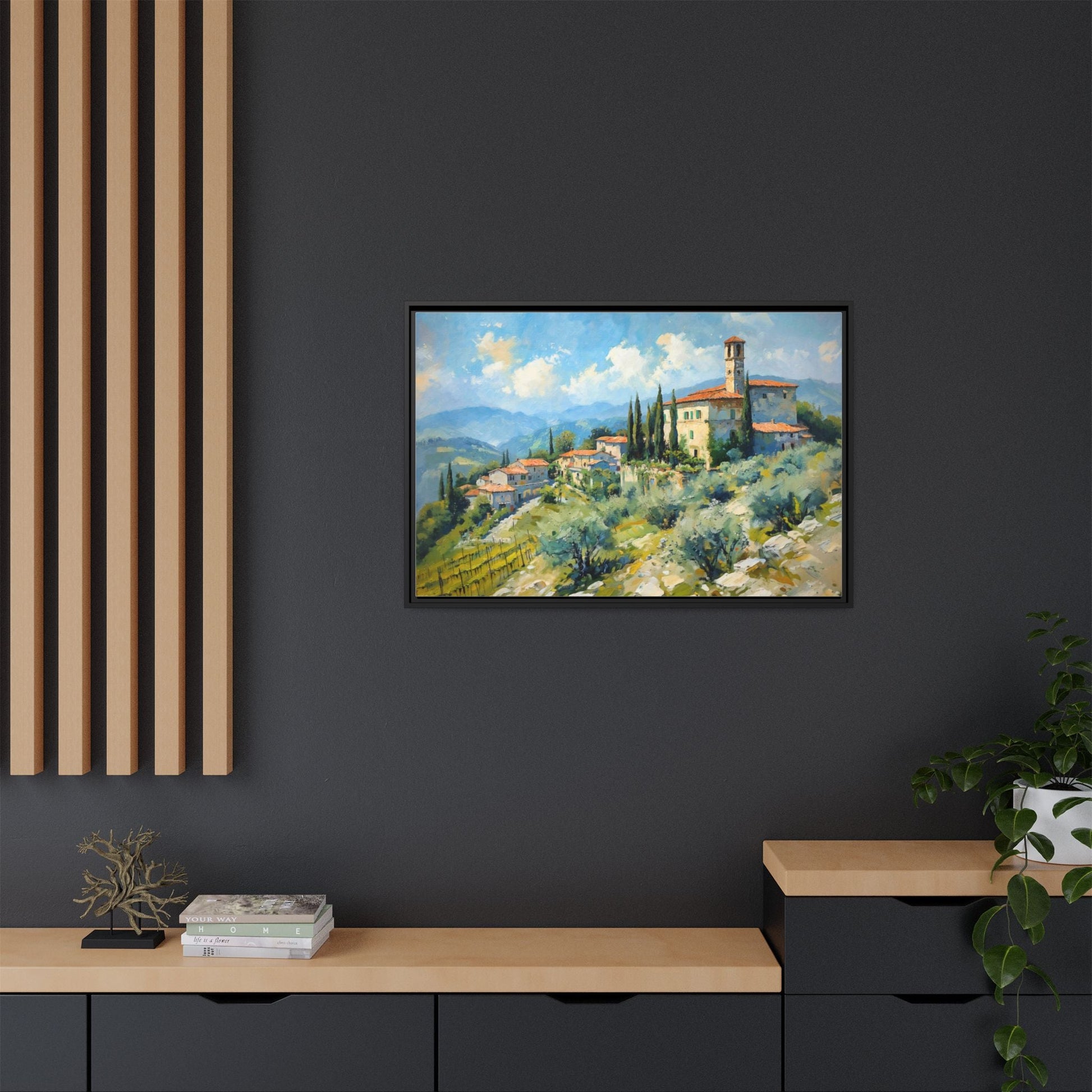 Tuscan Village on Hill - Captivating Italian Landscape Canvas Print for Timeless Home Décor