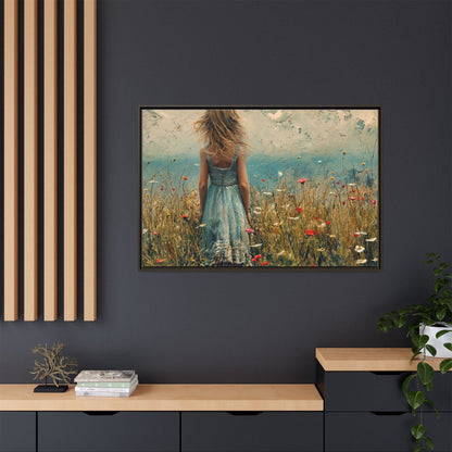 Young Girl Looking Out To Sea wall art, featuring a peaceful ocean view and a young girl in contemplation, printed on high-quality canvas for timeless décor.