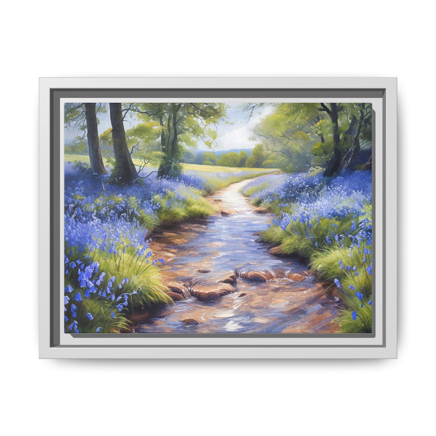 Bluebell Stream Wall Art - Serene Nature Landscape Canvas Print