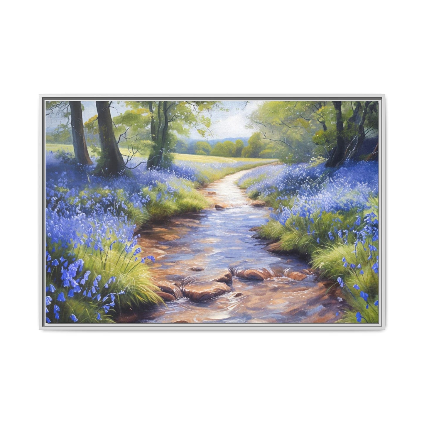 Bluebell Stream Wall Art - Serene Nature Landscape Canvas Print