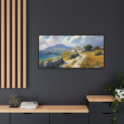 Blustery Day wall art featuring a dramatic wind-swept landscape in a pinewood frame.