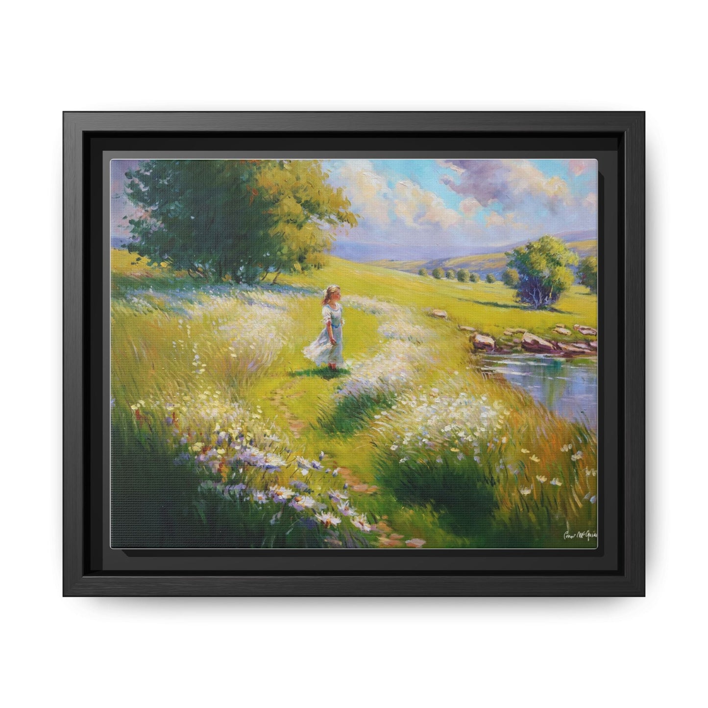 Young Girl By Lake Wall Art - Serene Portrait of a Girl by a Tranquil Lake for Home Décor