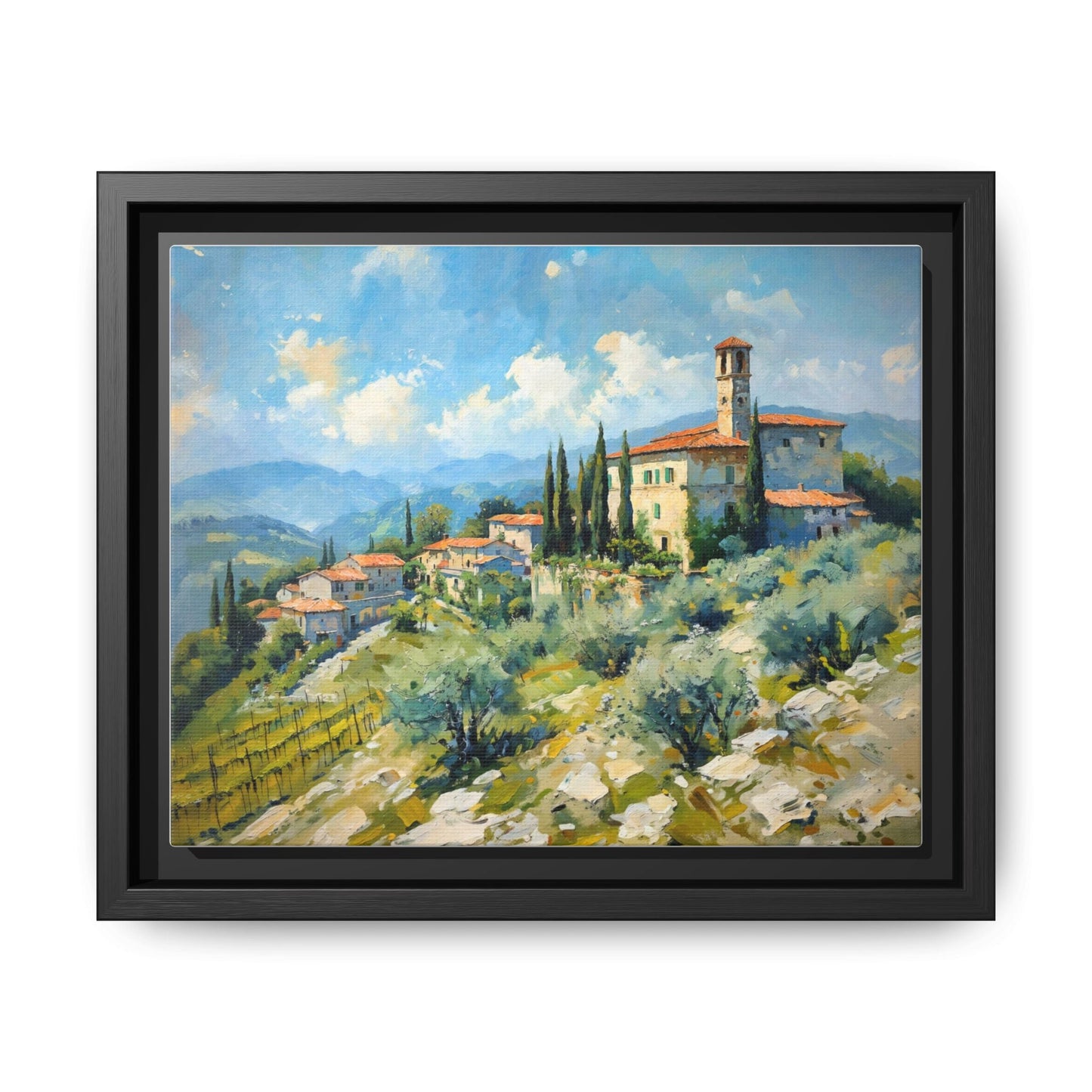 Tuscan Village on Hill - Captivating Italian Landscape Canvas Print for Timeless Home Décor