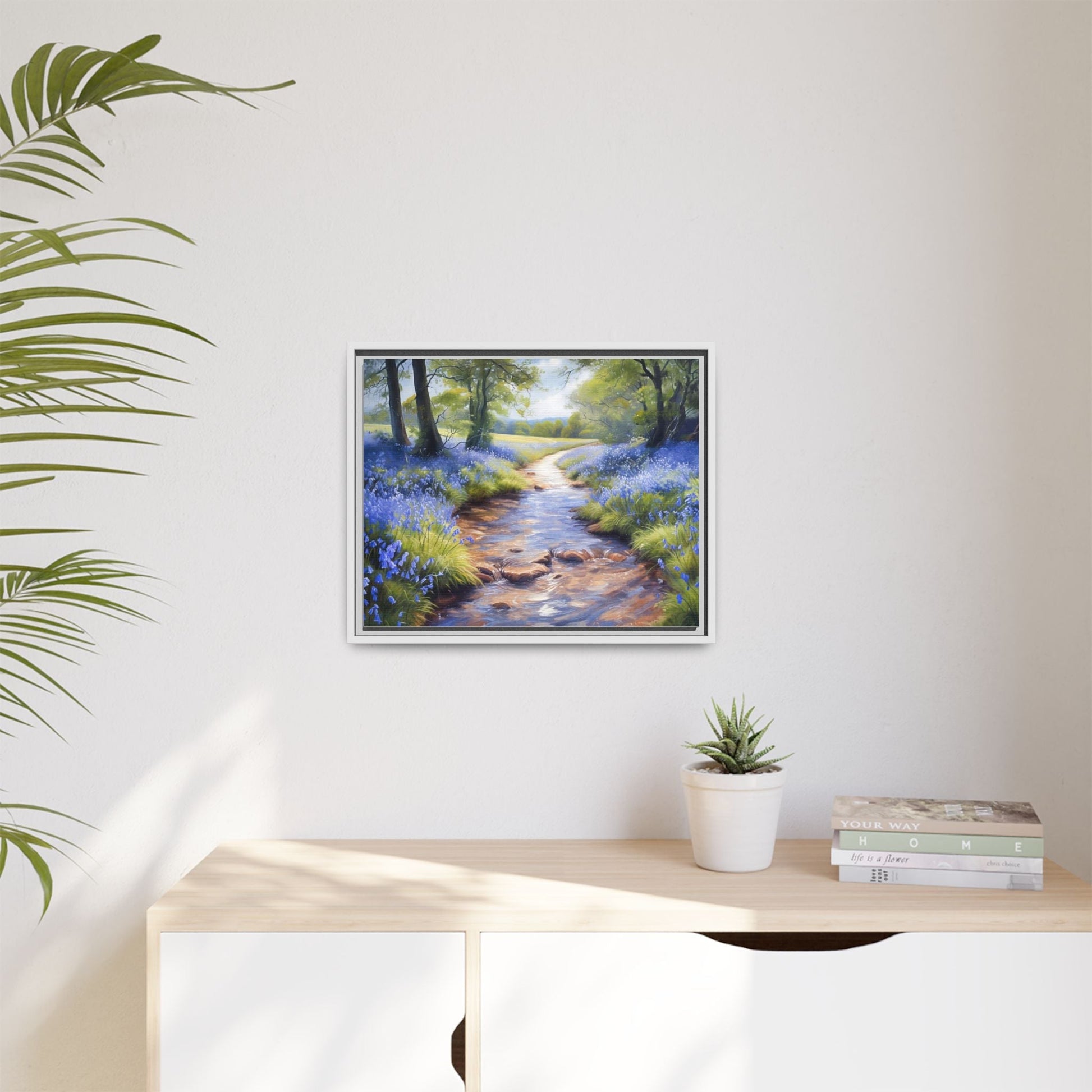 Bluebell Stream Wall Art - Serene Nature Landscape Canvas Print