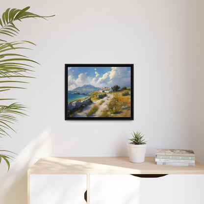 Blustery Day wall art featuring a dramatic wind-swept landscape in a pinewood frame.