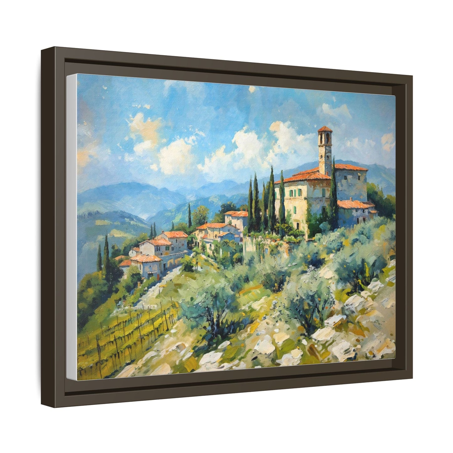 Tuscan Village on Hill - Captivating Italian Landscape Canvas Print for Timeless Home Décor