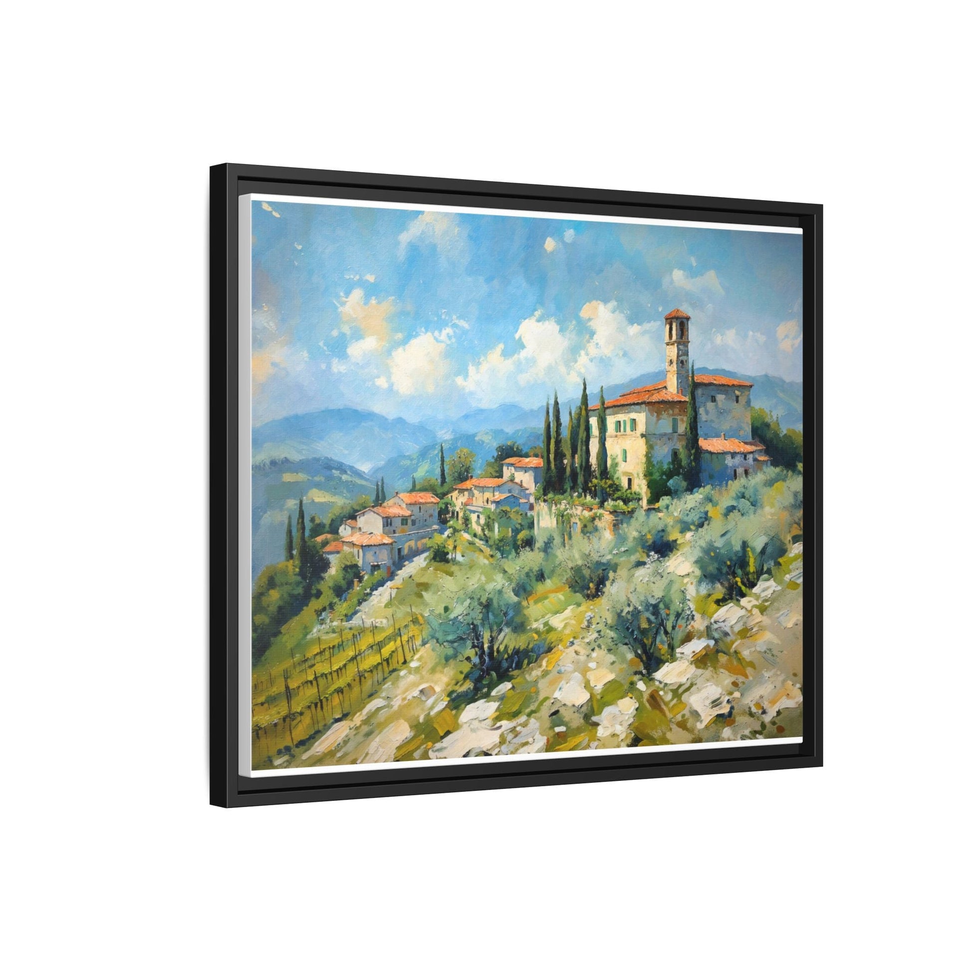 Tuscan Village on Hill - Captivating Italian Landscape Canvas Print for Timeless Home Décor