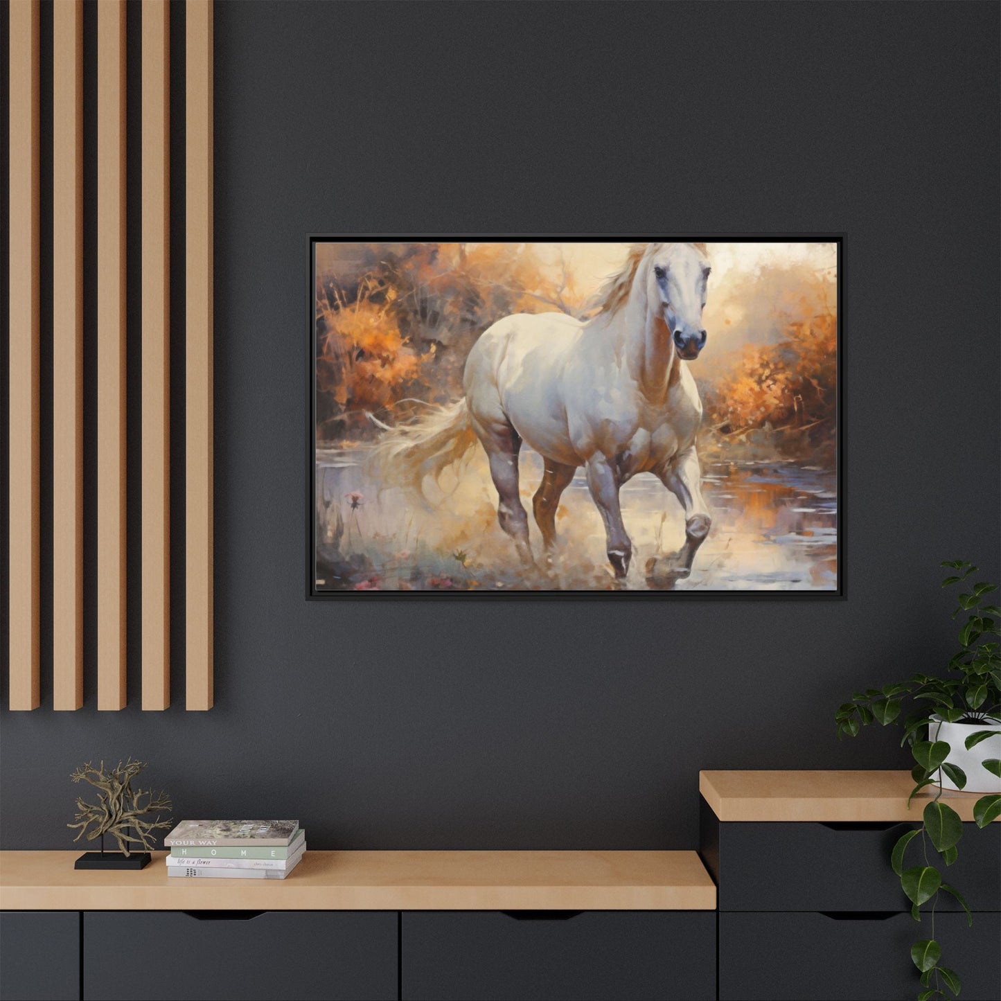 Arabian Horse – Elegant Pinewood Framed Wall Art for Timeless Décor