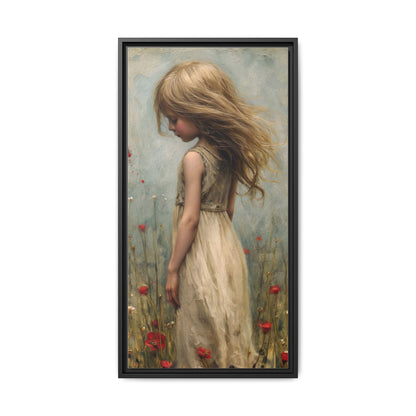 Young Girl In Flowers – Elegant pinewood-framed wall art featuring a high-quality cotton-polyester canvas with vibrant colors and a timeless design.