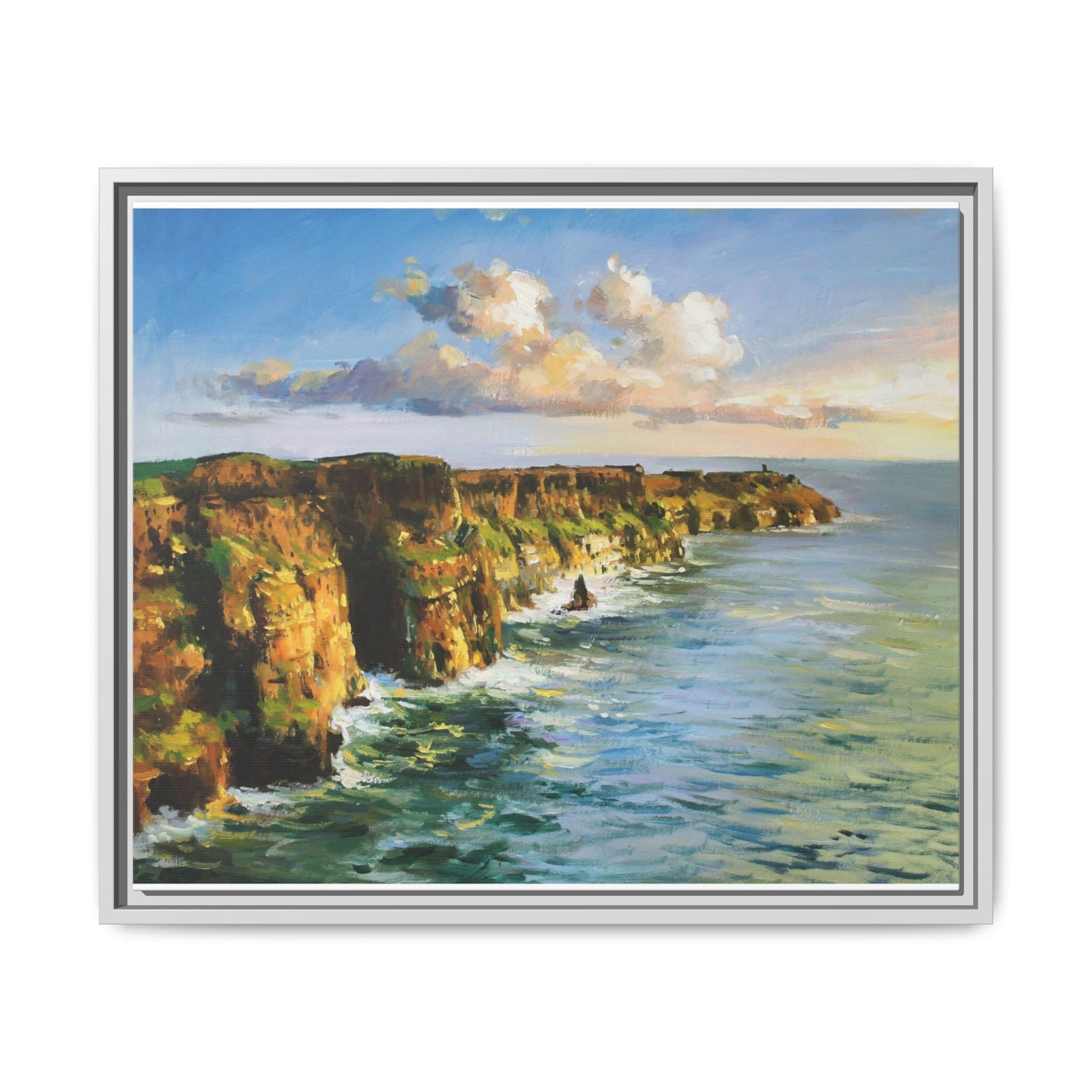 Cliffs of Moher wall art showcasing the dramatic Irish coastline, printed on high-quality canvas to bring natural beauty into your home décor.