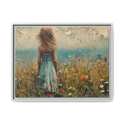 Young Girl Looking Out To Sea wall art, featuring a peaceful ocean view and a young girl in contemplation, printed on high-quality canvas for timeless décor.