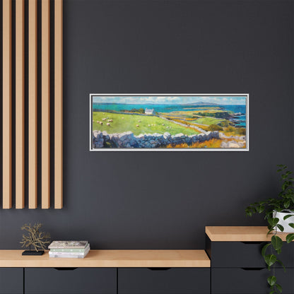 Far Flung Shores W.COL wall art featuring a serene coastal landscape, printed on high-quality canvas with a premium pinewood frame.