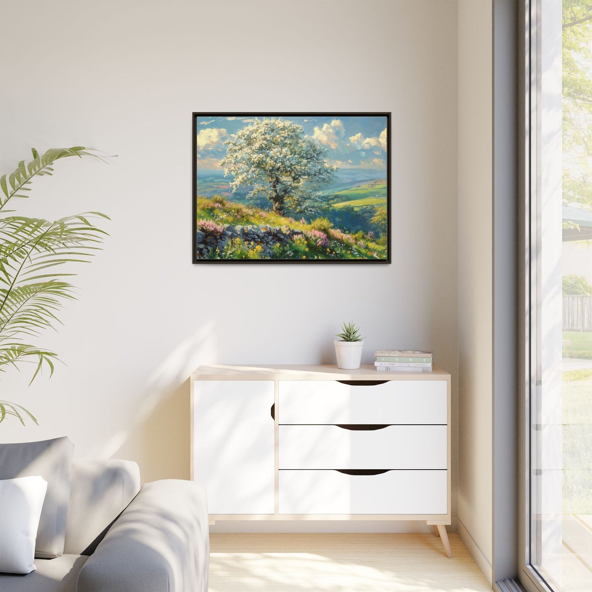 Whitethorn in Bloom wall art featuring a vibrant scene of blooming whitethorn trees, printed on high-quality canvas for a natural and timeless décor.