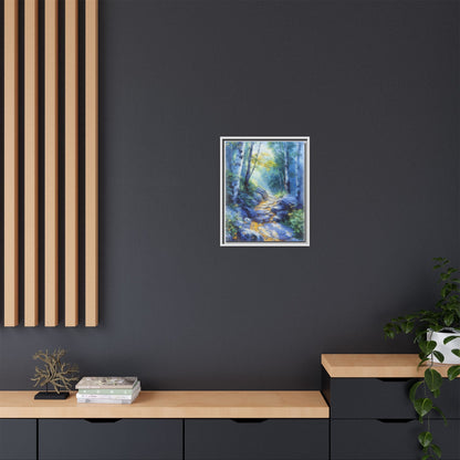 Blue Forest Path II wall art featuring a tranquil forest scene with a serene blue-toned path, printed on high-quality canvas for timeless décor.