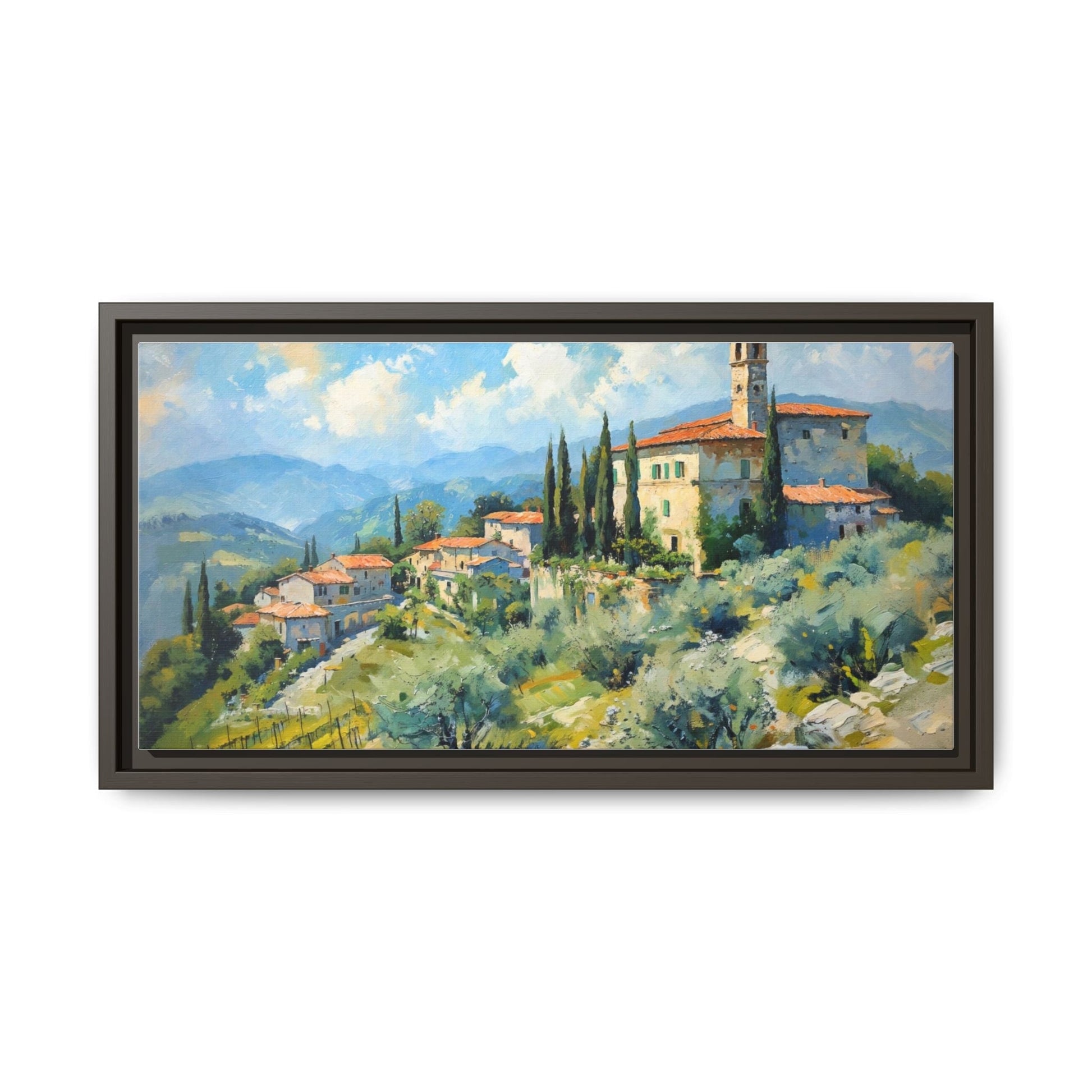 Tuscan Village on Hill - Captivating Italian Landscape Canvas Print for Timeless Home Décor