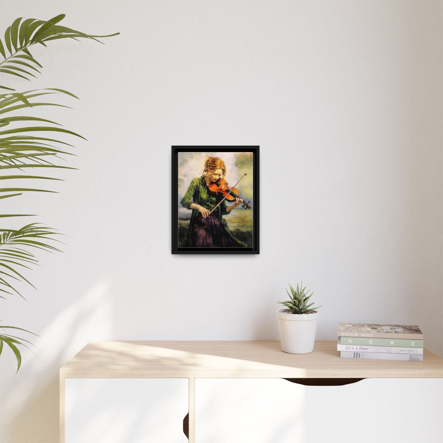 Young Girl with Fiddle wall art featuring a young musician playing the fiddle, printed on high-quality canvas for timeless and elegant décor.