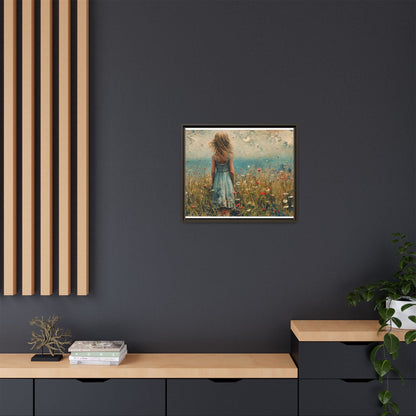 Young Girl Looking Out To Sea wall art, featuring a peaceful ocean view and a young girl in contemplation, printed on high-quality canvas for timeless décor.