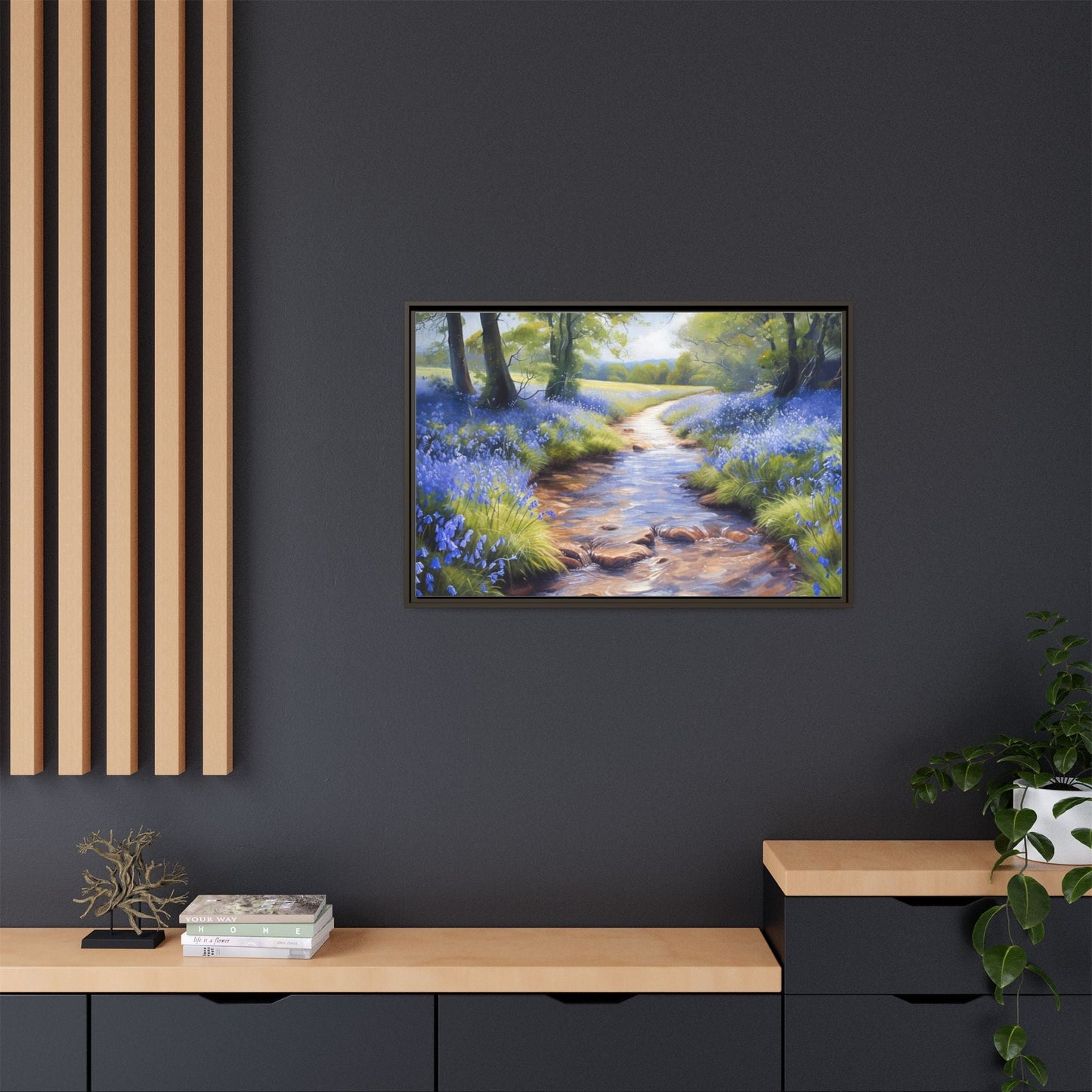 Bluebell Stream Wall Art - Serene Nature Landscape Canvas Print