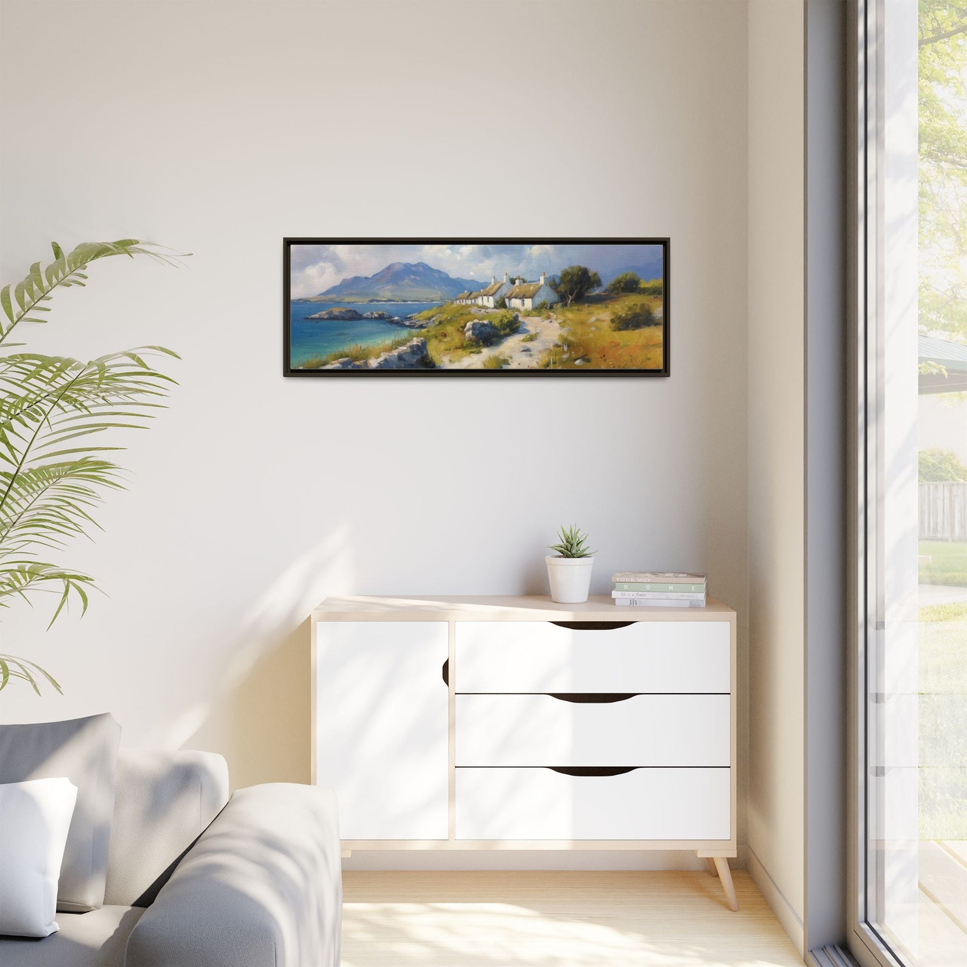 Blustery Day wall art featuring a dramatic wind-swept landscape in a pinewood frame.