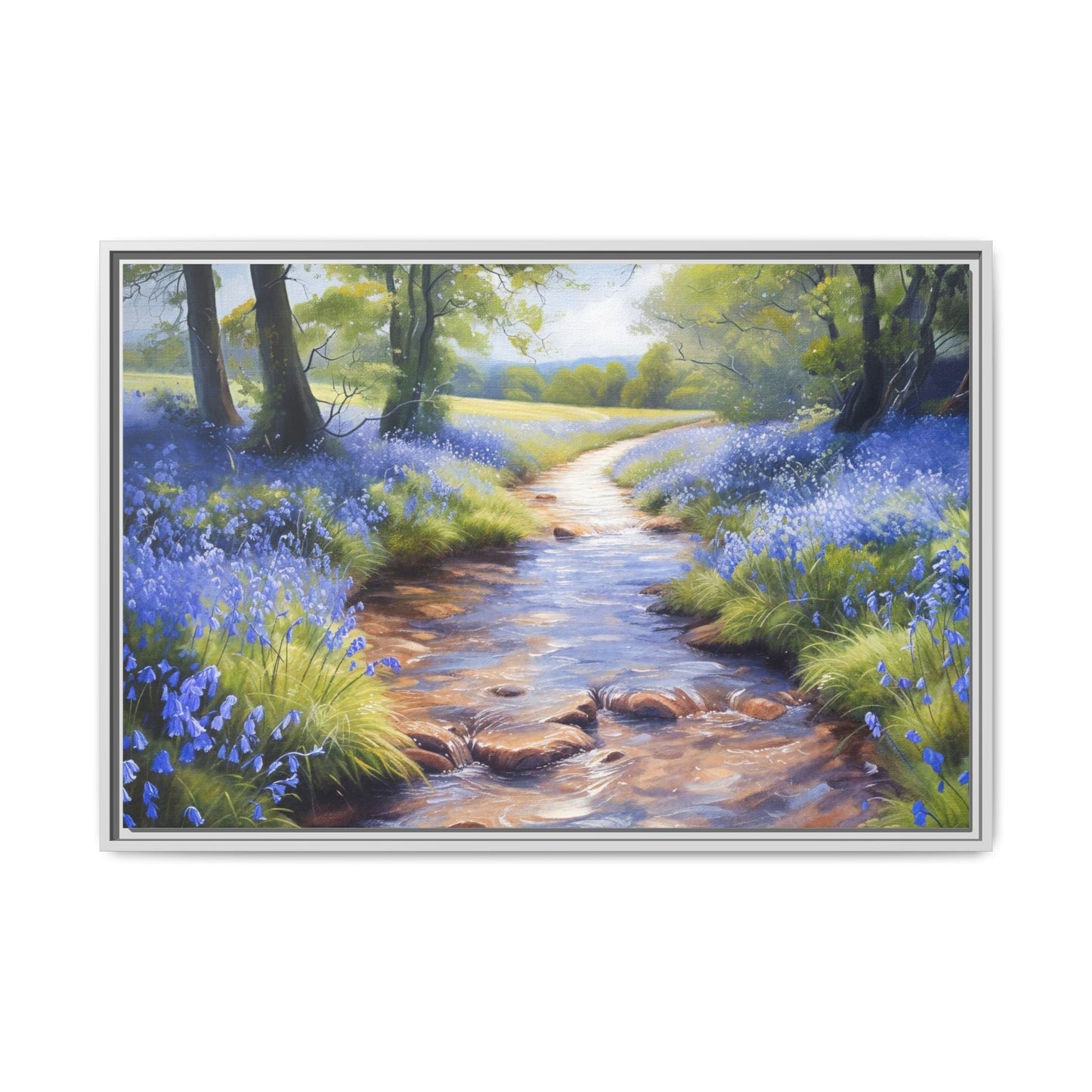 Bluebell Stream Wall Art - Serene Nature Landscape Canvas Print