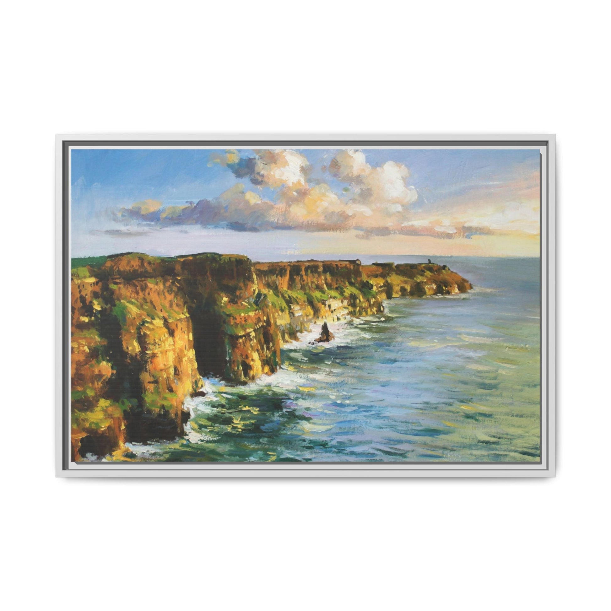 Cliffs of Moher wall art showcasing the dramatic Irish coastline, printed on high-quality canvas to bring natural beauty into your home décor.