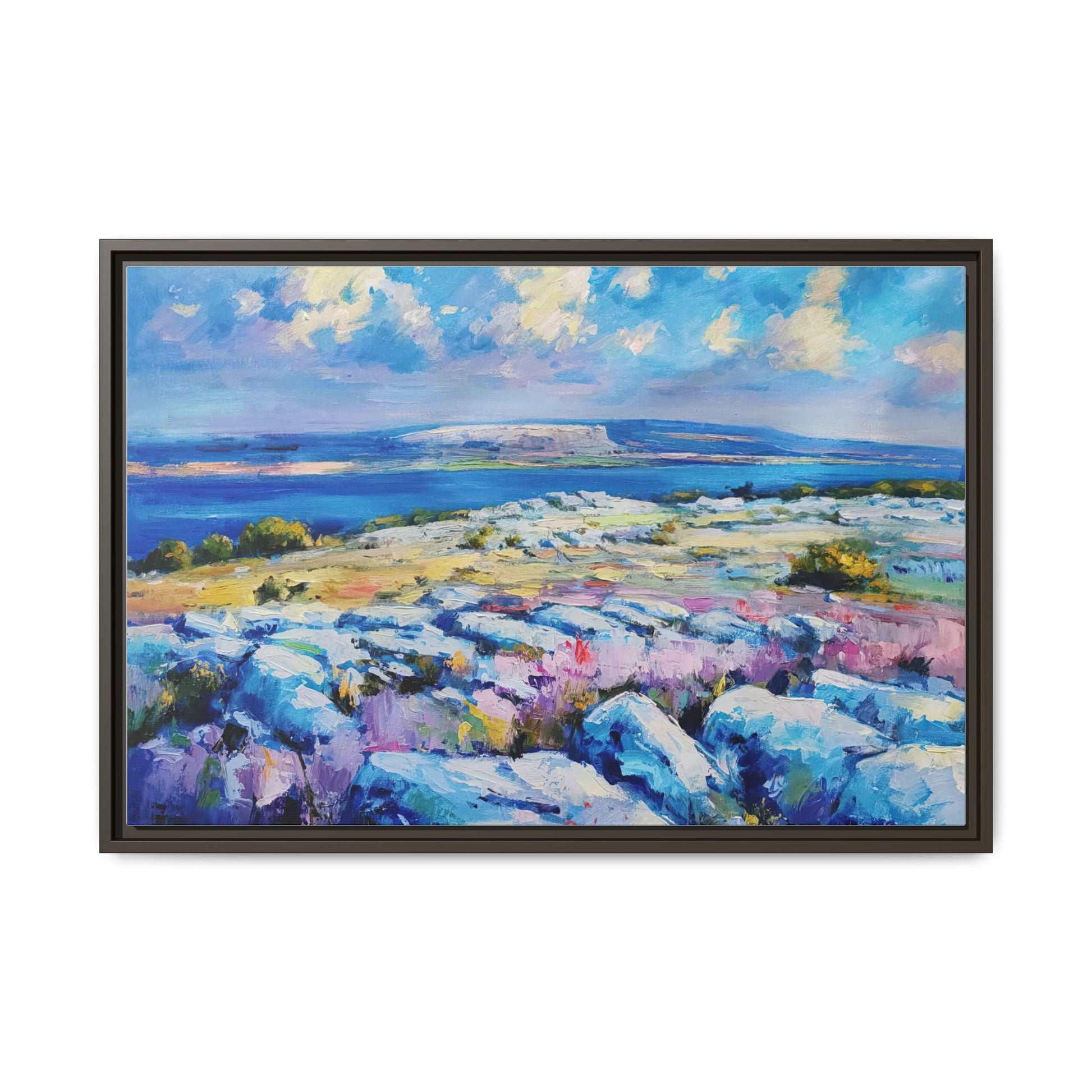 Burren 3 wall art featuring a scenic view of the Burren region in Ireland, printed on high-quality canvas with a premium frame for timeless décor