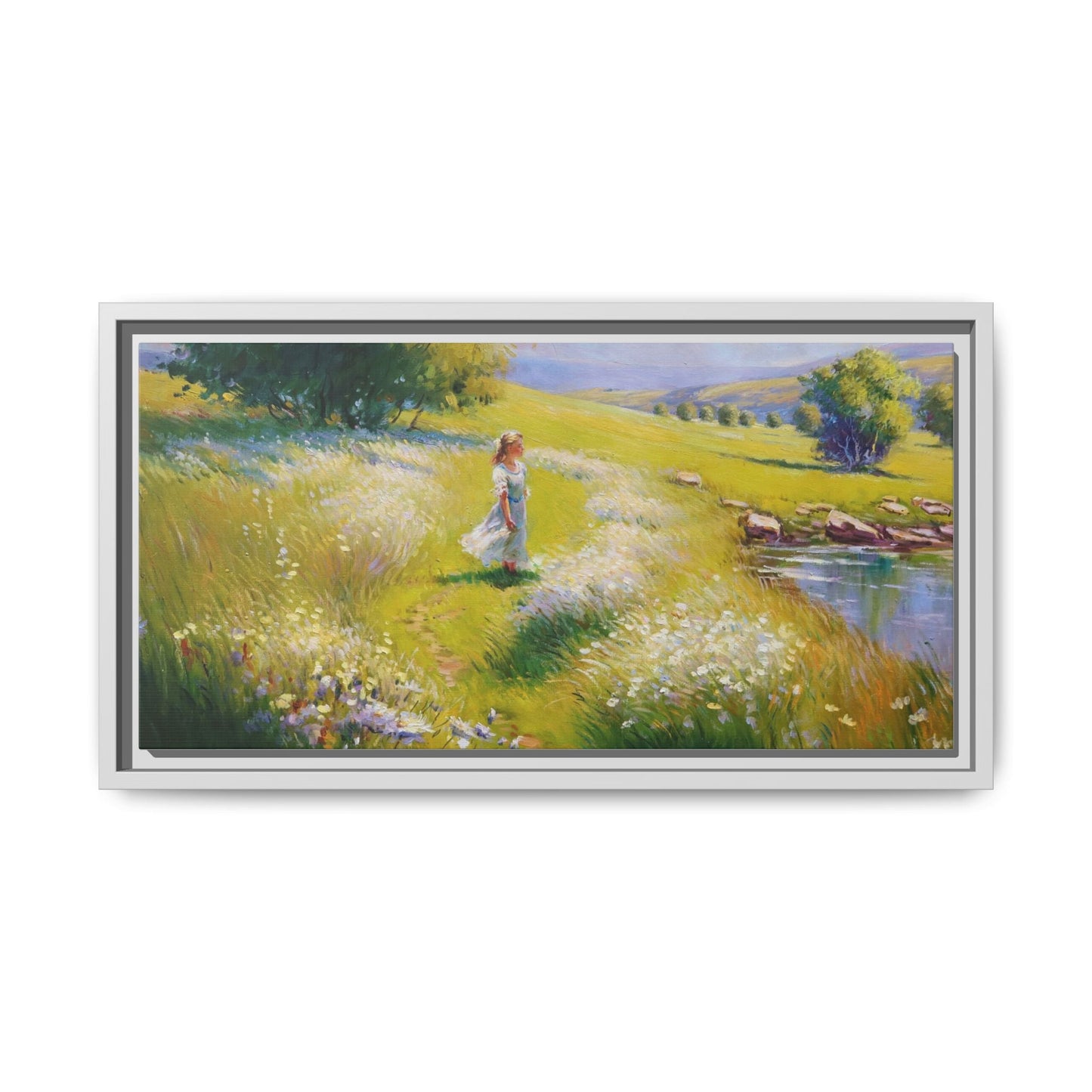 Young Girl By Lake Wall Art - Serene Portrait of a Girl by a Tranquil Lake for Home Décor