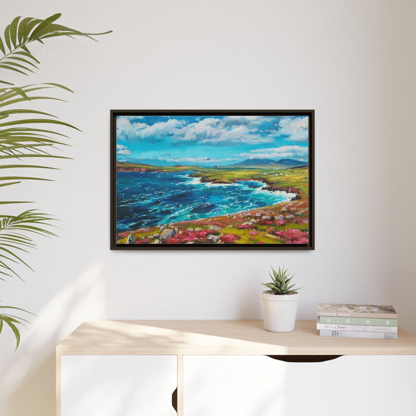 Dingle Peninsula wall art featuring a scenic view of Ireland's rugged coastline, printed on high-quality canvas with a premium frame.