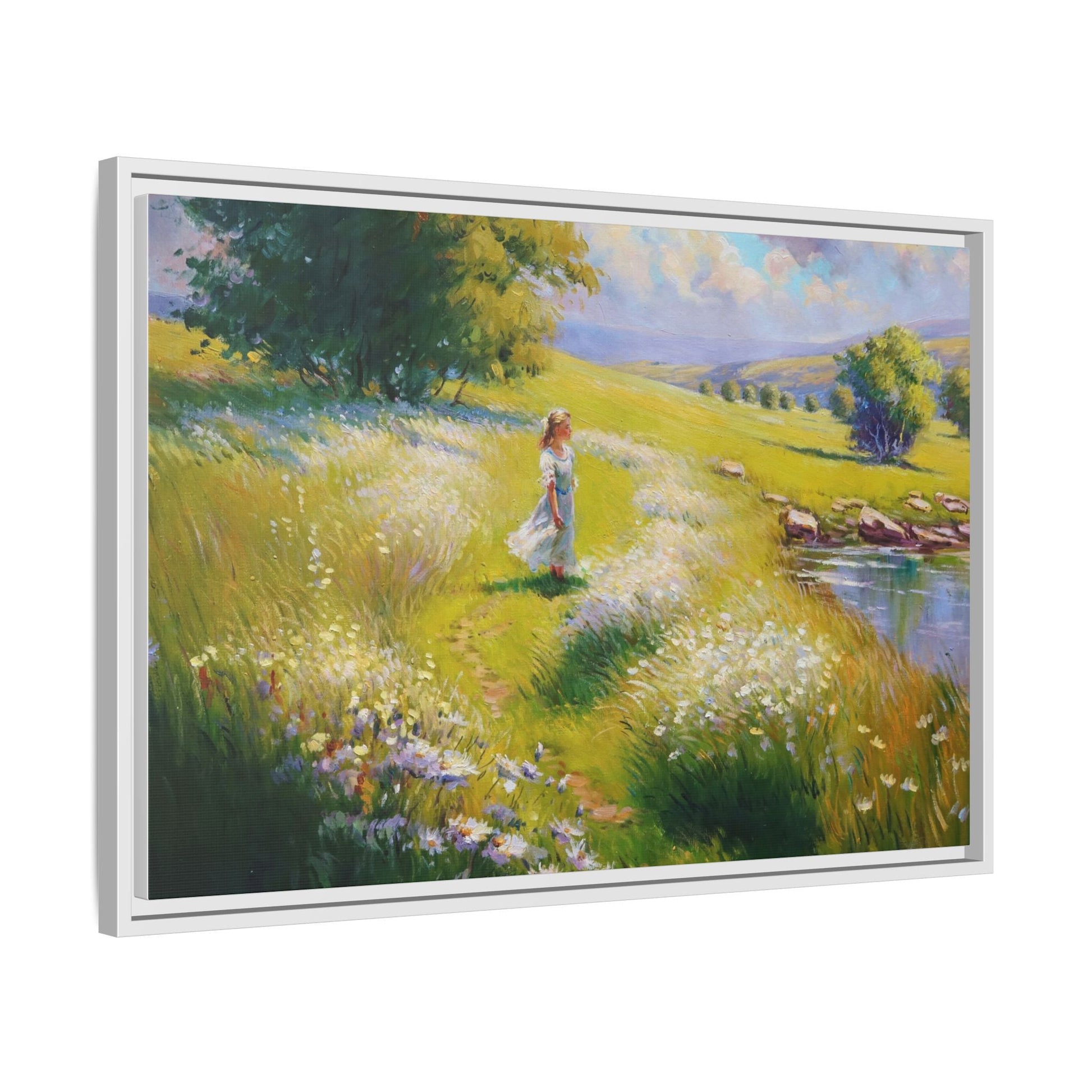 Young Girl By Lake Wall Art - Serene Portrait of a Girl by a Tranquil Lake for Home Décor