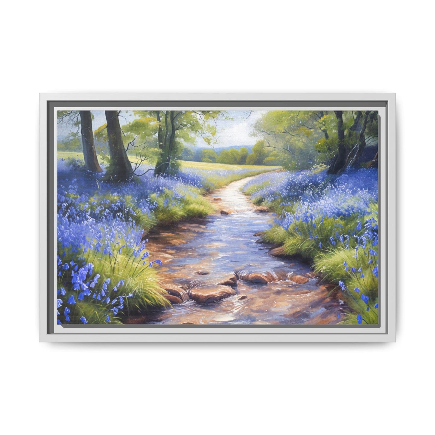 Bluebell Stream Wall Art - Serene Nature Landscape Canvas Print