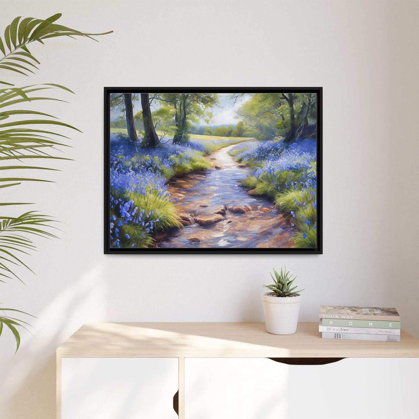 Bluebell Stream Wall Art - Serene Nature Landscape Canvas Print