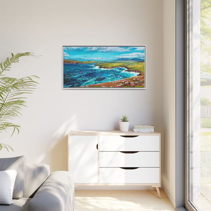 Dingle Peninsula wall art featuring a scenic view of Ireland's rugged coastline, printed on high-quality canvas with a premium frame.