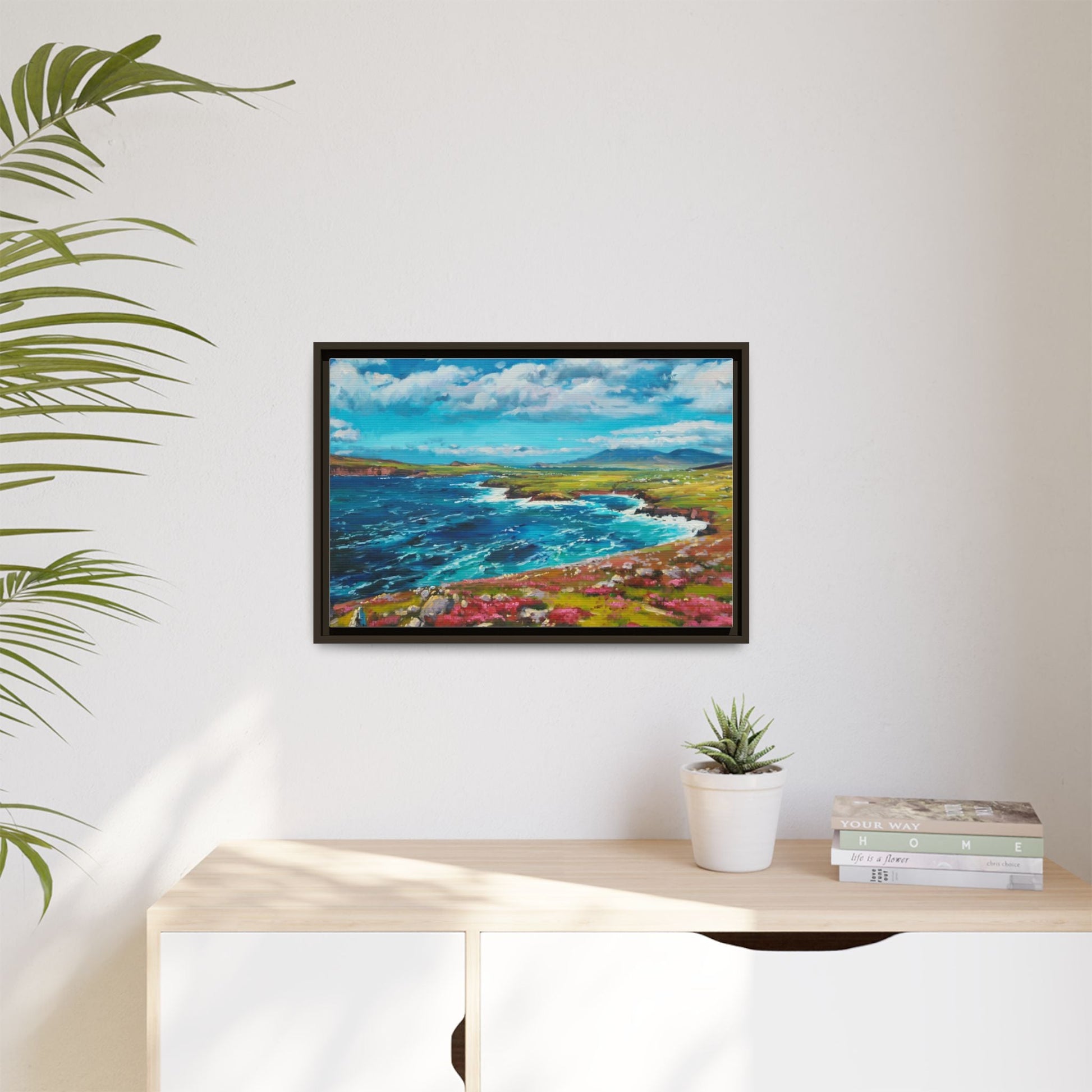 Dingle Peninsula wall art featuring a scenic view of Ireland's rugged coastline, printed on high-quality canvas with a premium frame.